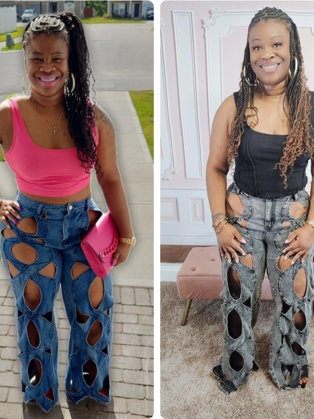 Cutout Distressed Jeans - Statement Wide Leg